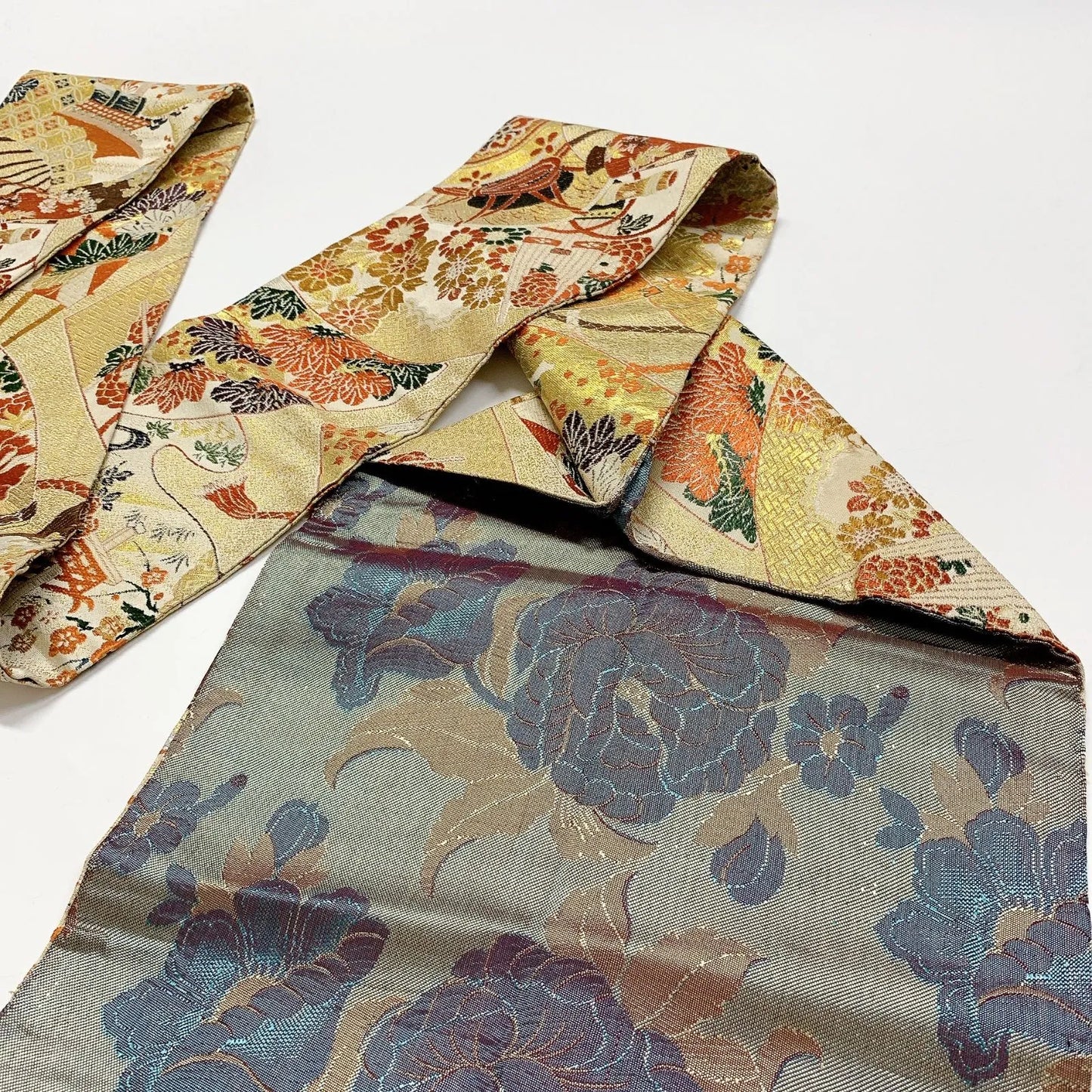7355# Japanese Antique Nagoya Obi Belt Kimono Fabric Silk Traditional Embroidery