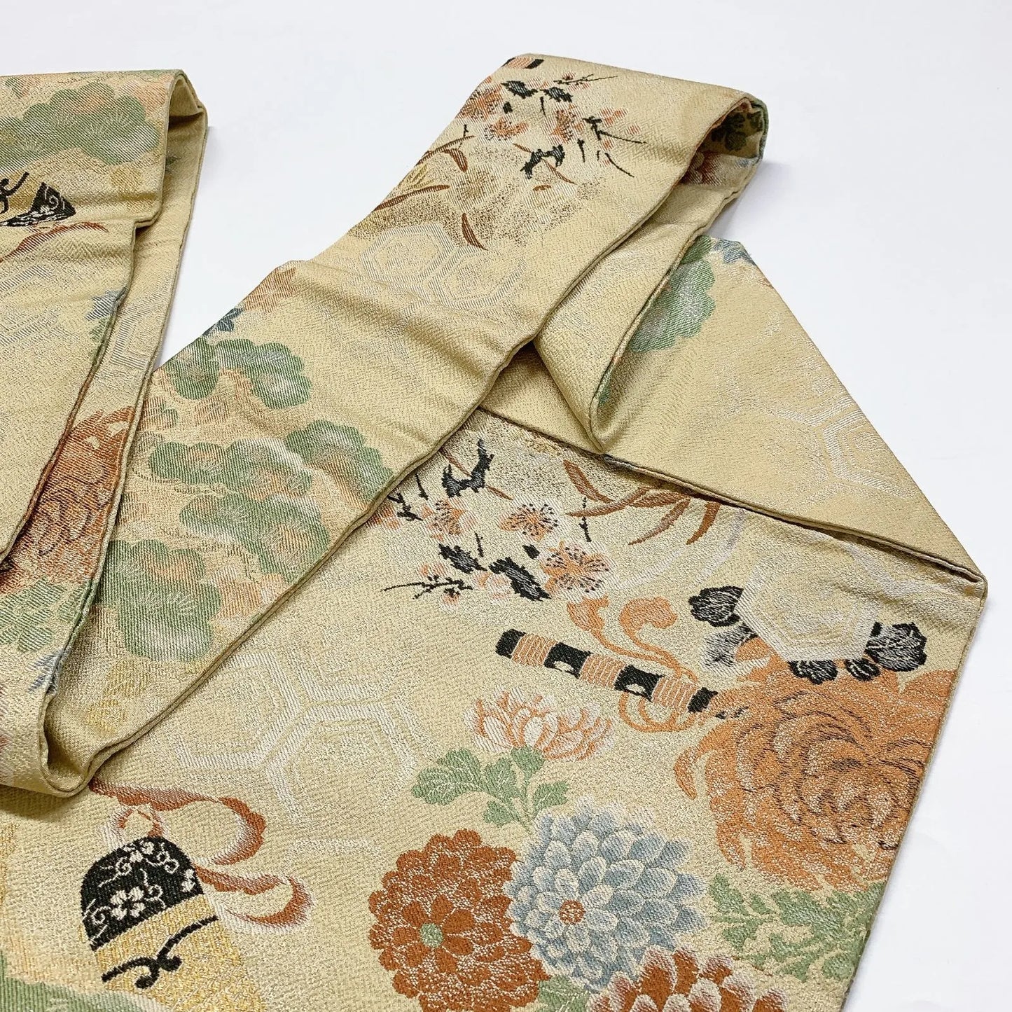 7373# Japanese Antique Nagoya Obi Belt Kimono Fabric Silk All-over pattern