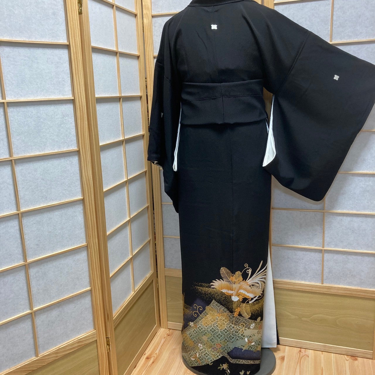 1003# Japanese Kimono Vintage Womens Silk Fabric Robe Kimono only sold Black