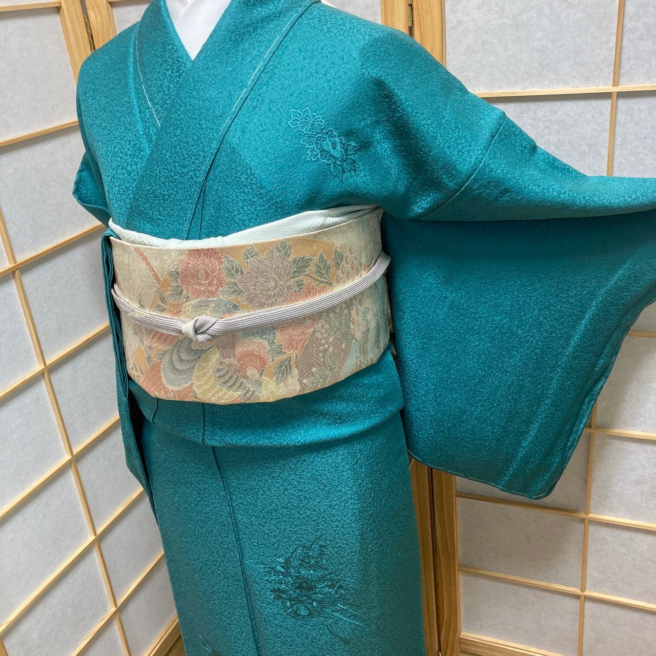 2878# Japanese Kimono Vintage Womens Silk Fabric Robe Kimono only sold Unused