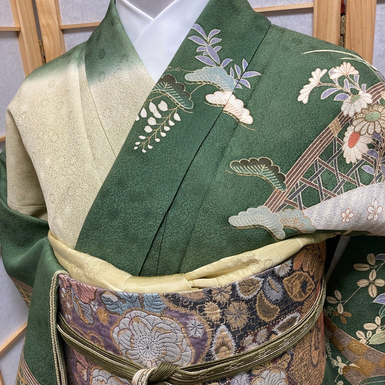 2874# Japanese Kimono Vintage Womens Silk Fabric Robe Kimono only sold Green