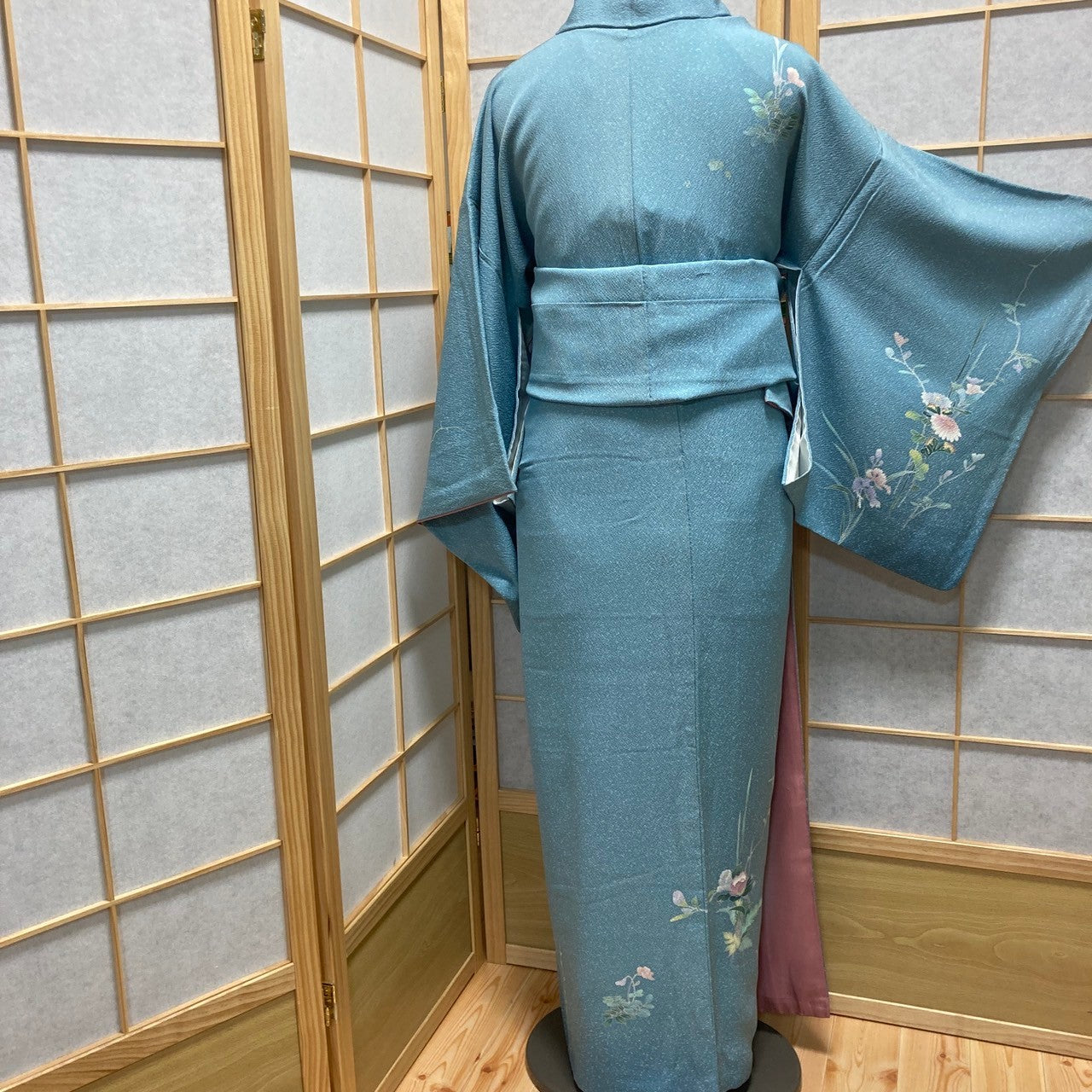 2857# Japanese Kimono Vintage Womens Silk Fabric Robe Kimono only sold Blue