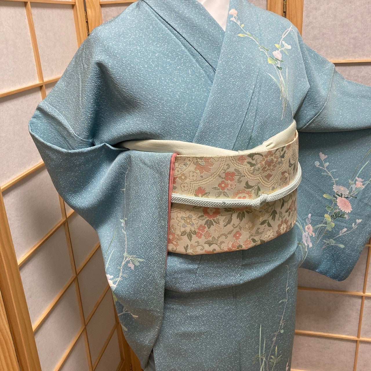 2857# Japanese Kimono Vintage Womens Silk Fabric Robe Kimono only sold Blue