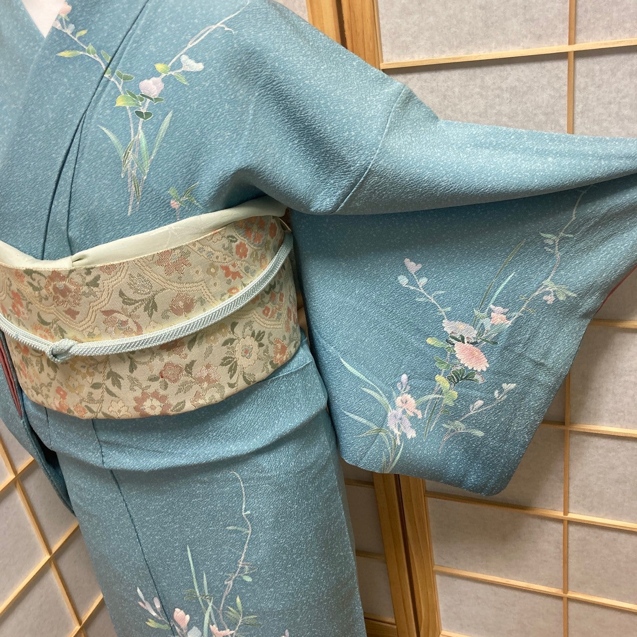 2857# Japanese Kimono Vintage Womens Silk Fabric Robe Kimono only sold Blue