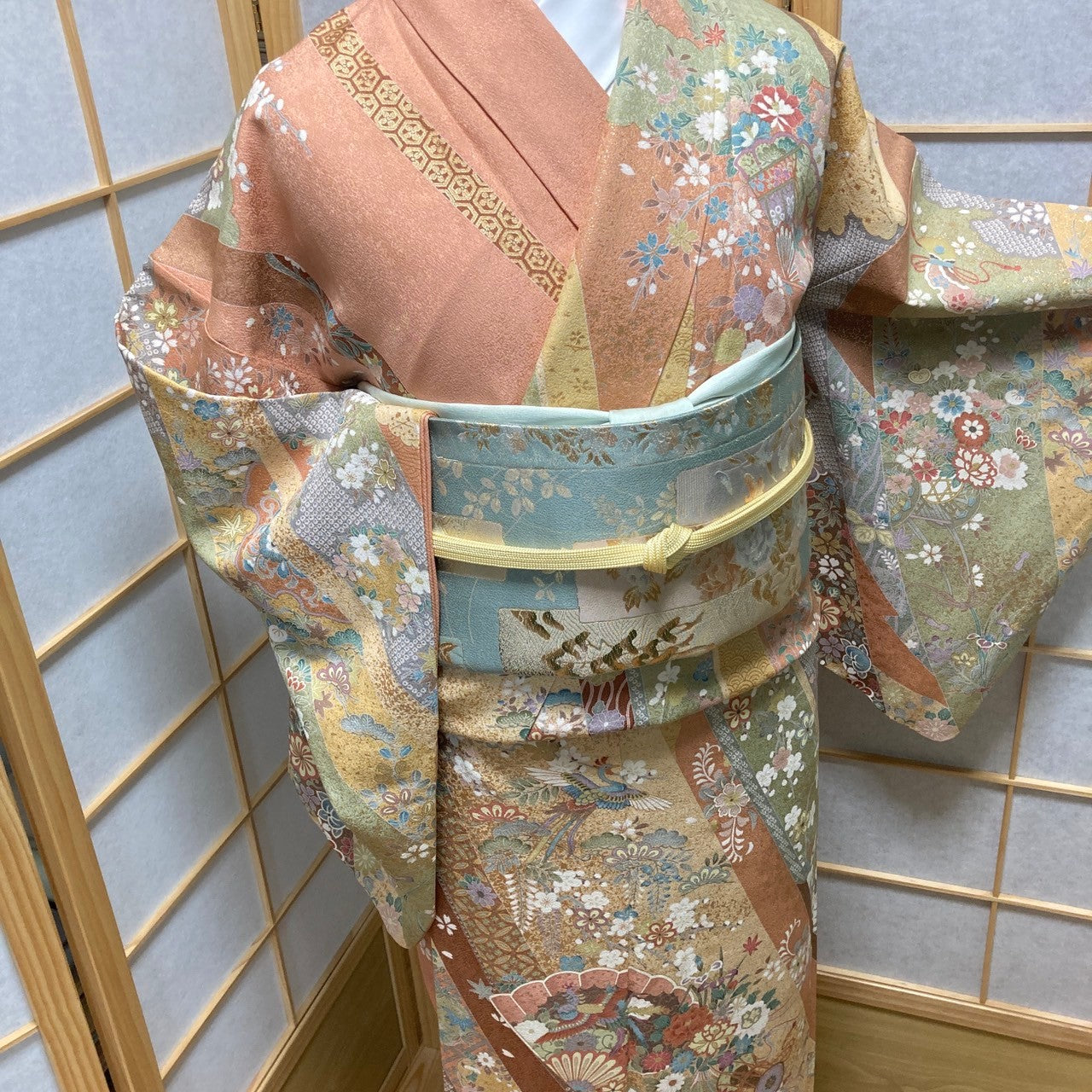 2862# Japanese Kimono Vintage Womens Silk Fabric Robe Kimono only sold
