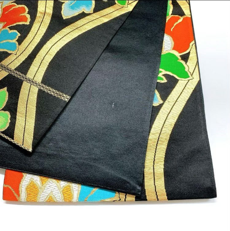 6120# Japanese Vintage Furisode Kimono Obi Obijime Obiage 4-Piece Set Silk Robe