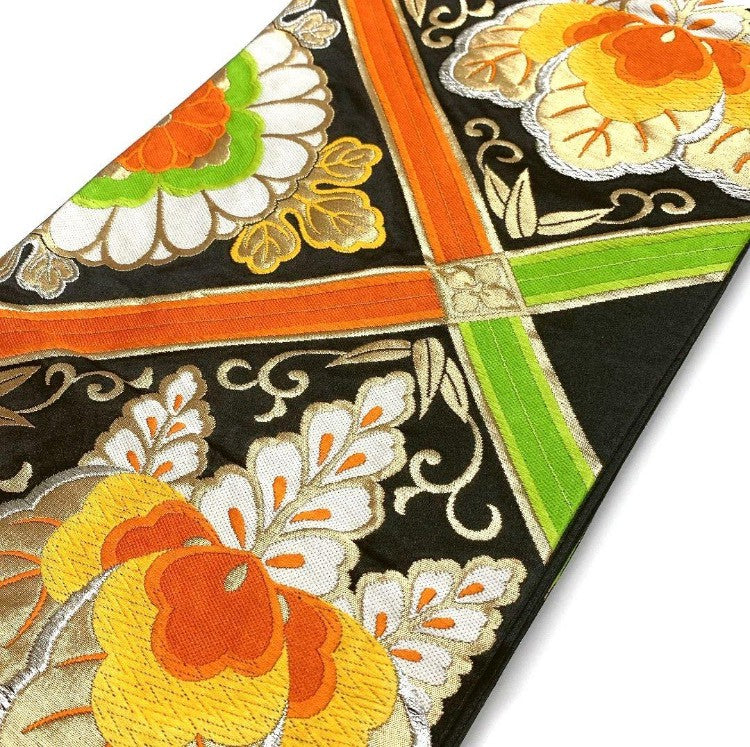 6783# Japanese Vintage Furisode Kimono Obi Obijime Obiage 4-Piece Set Silk Robe