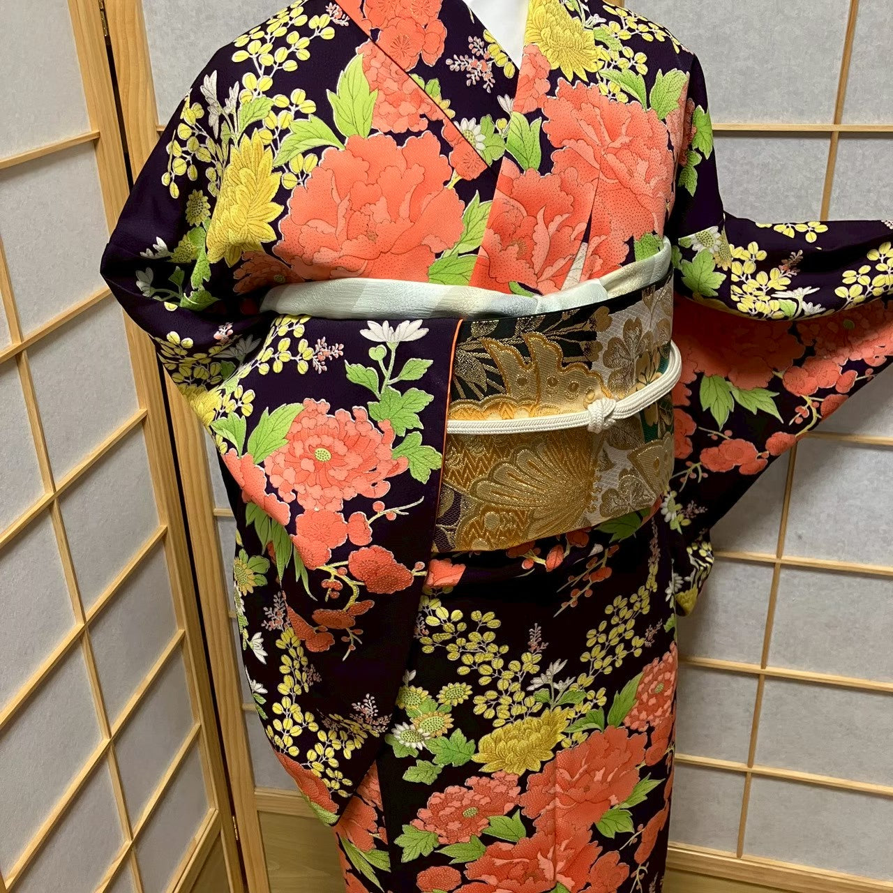 7176# Japanese Kimono Vintage Womens Silk Fabric Robe Kimono only sold