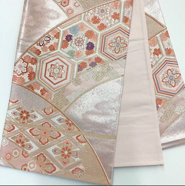 7535# Japanese Vintage Furisode Kimono Obi Obijime Obiage 4-Piece Set Silk Robe