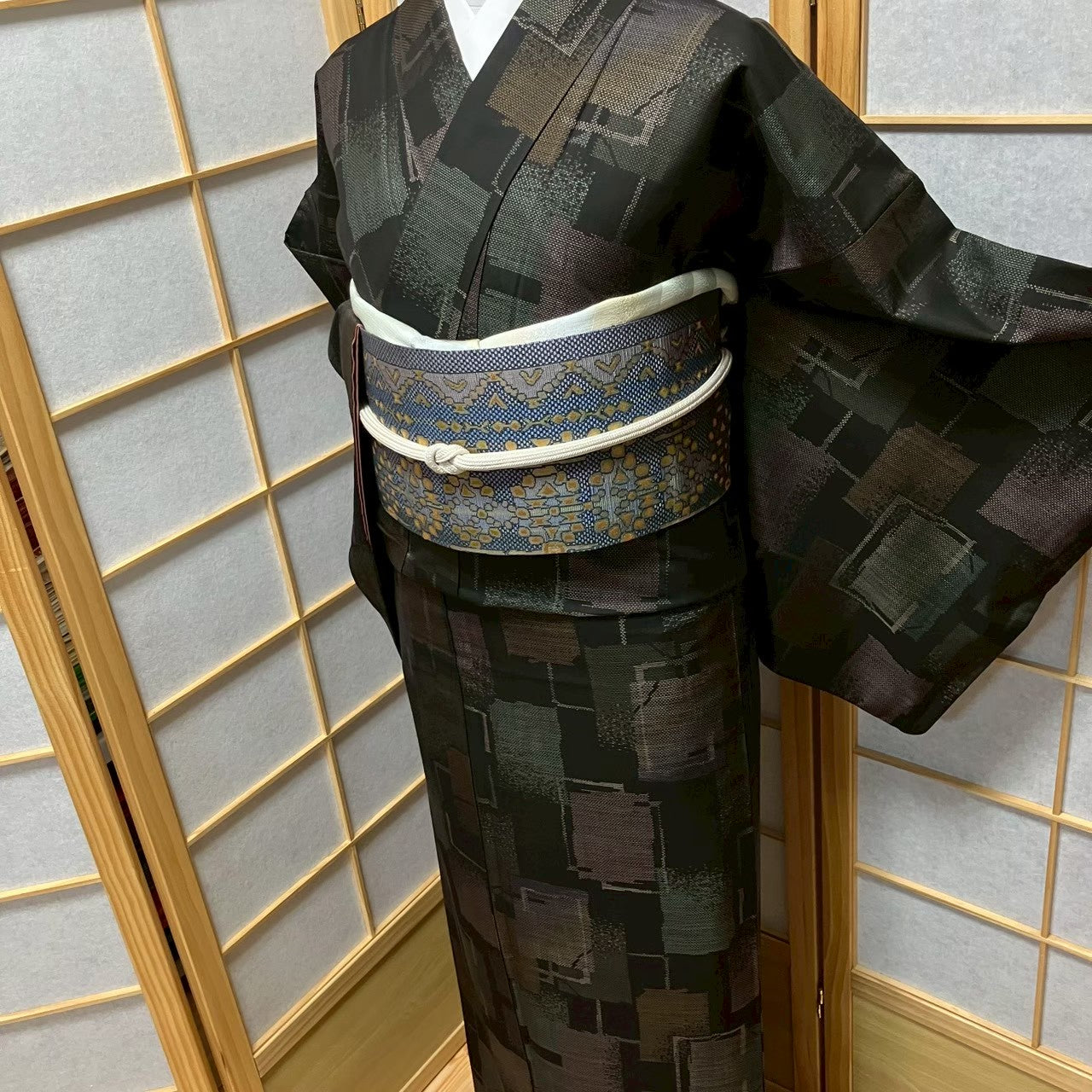 8117# Japanese Kimono Vintage Womens Silk Pongee Fabric Robe Kimono only sold