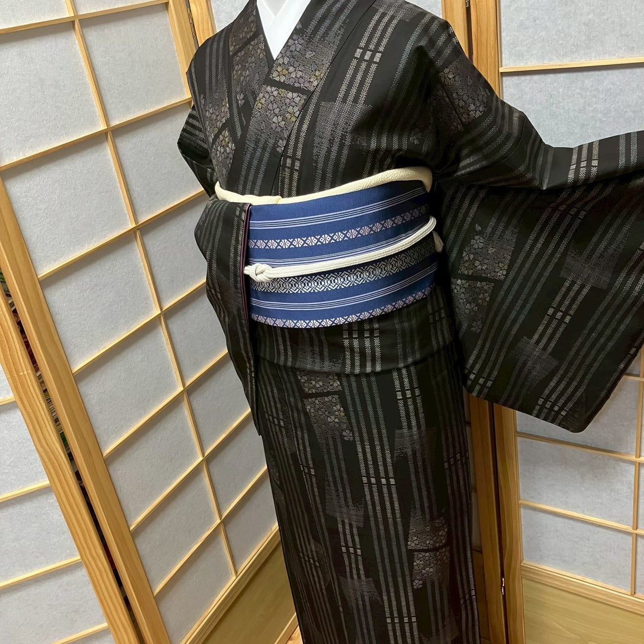 8122# Japanese Kimono Vintage Womens Silk Pongee Fabric Robe Kimono only sold