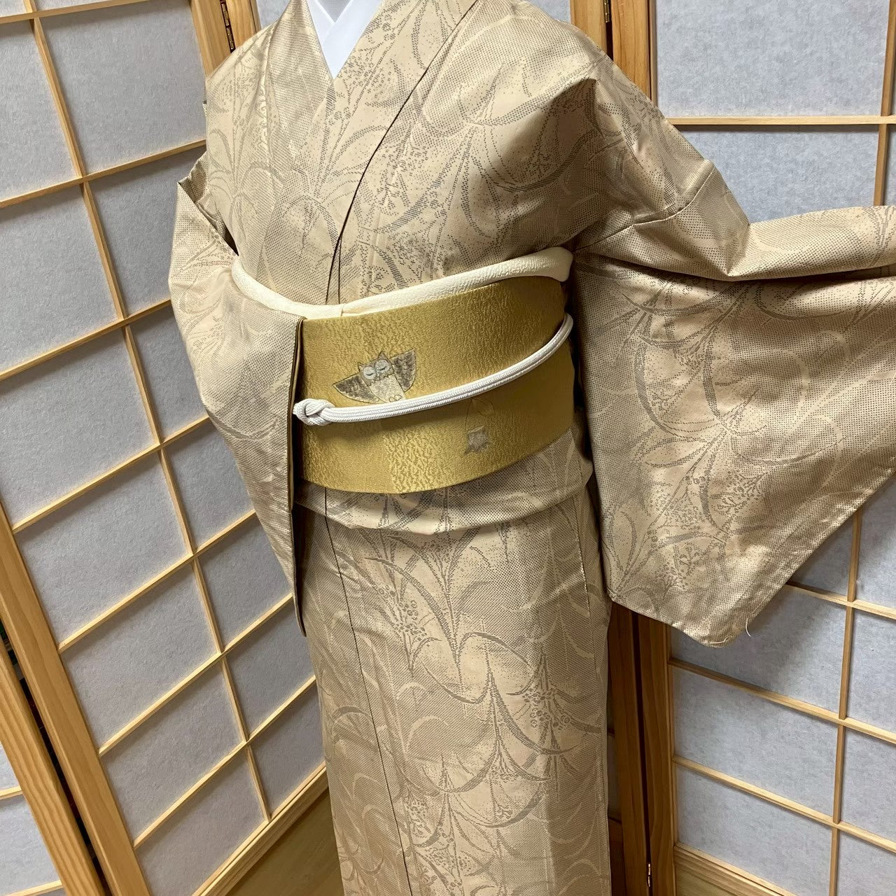 8127# Japanese Kimono Vintage Womens Silk Pongee Fabric Robe Kimono only sold