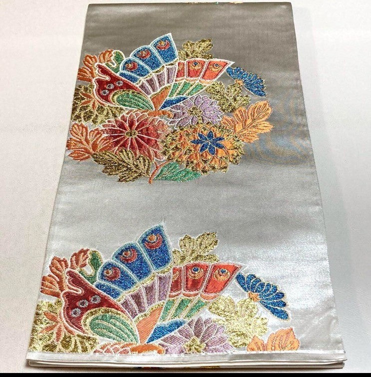 9166# Japanese Vintage Furisode Kimono Obi Obijime Obiage 4-Piece Set Silk Robe