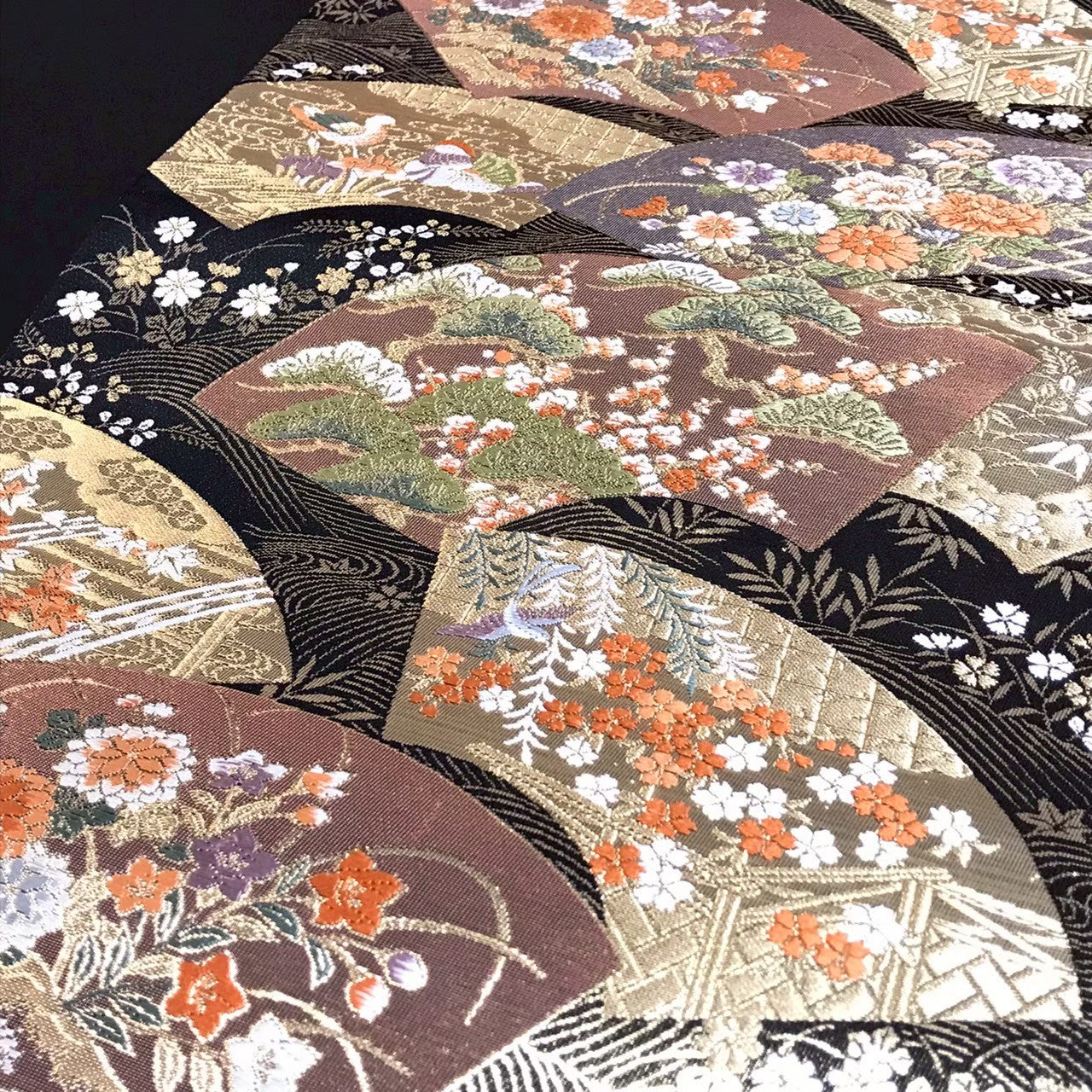 7513# Japanese Vintage Fukuro Obi Belt Kimono Fabric Silk Traditional Black