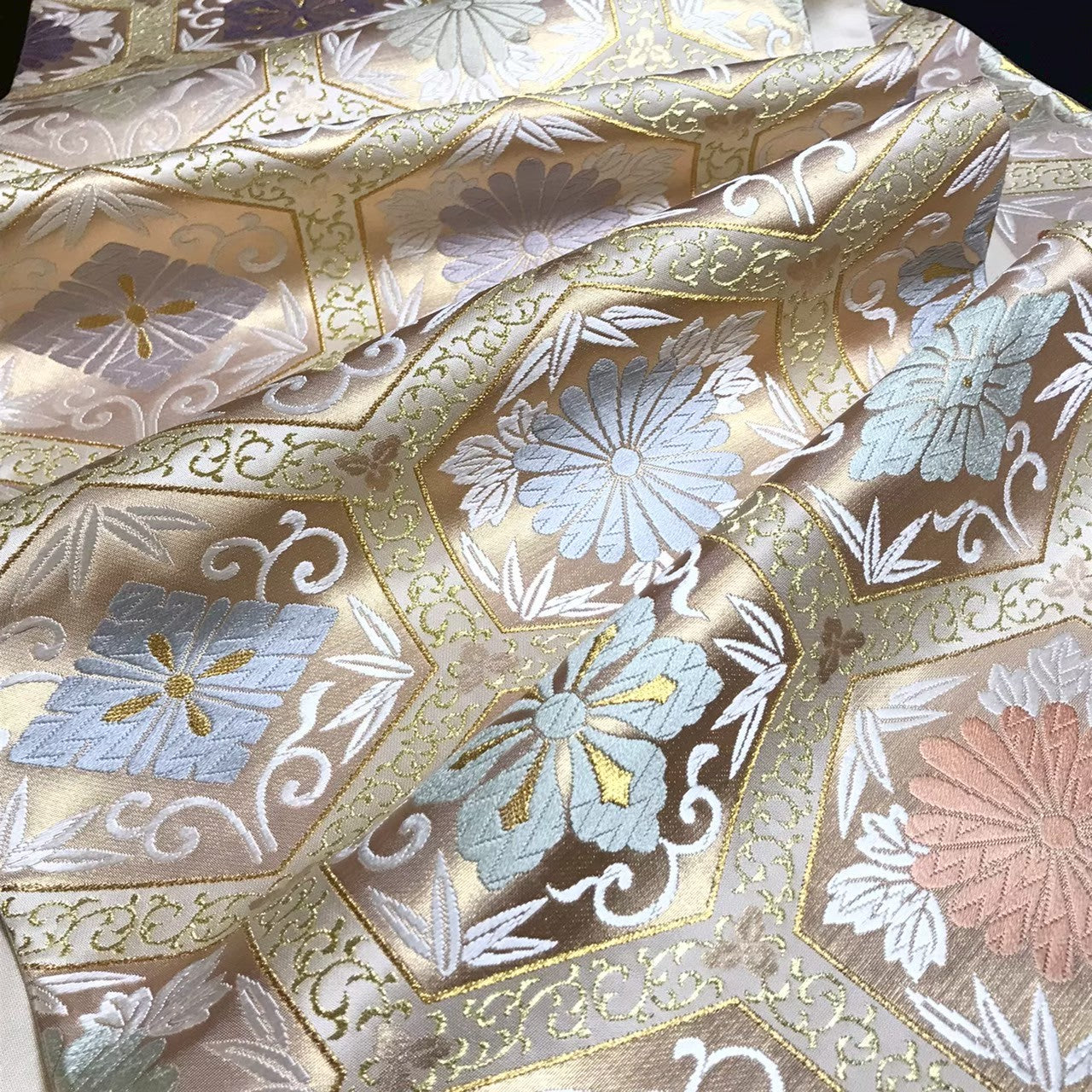 8101# Japanese Vintage Fukuro Obi Belt Kimono Fabric Silk Traditional