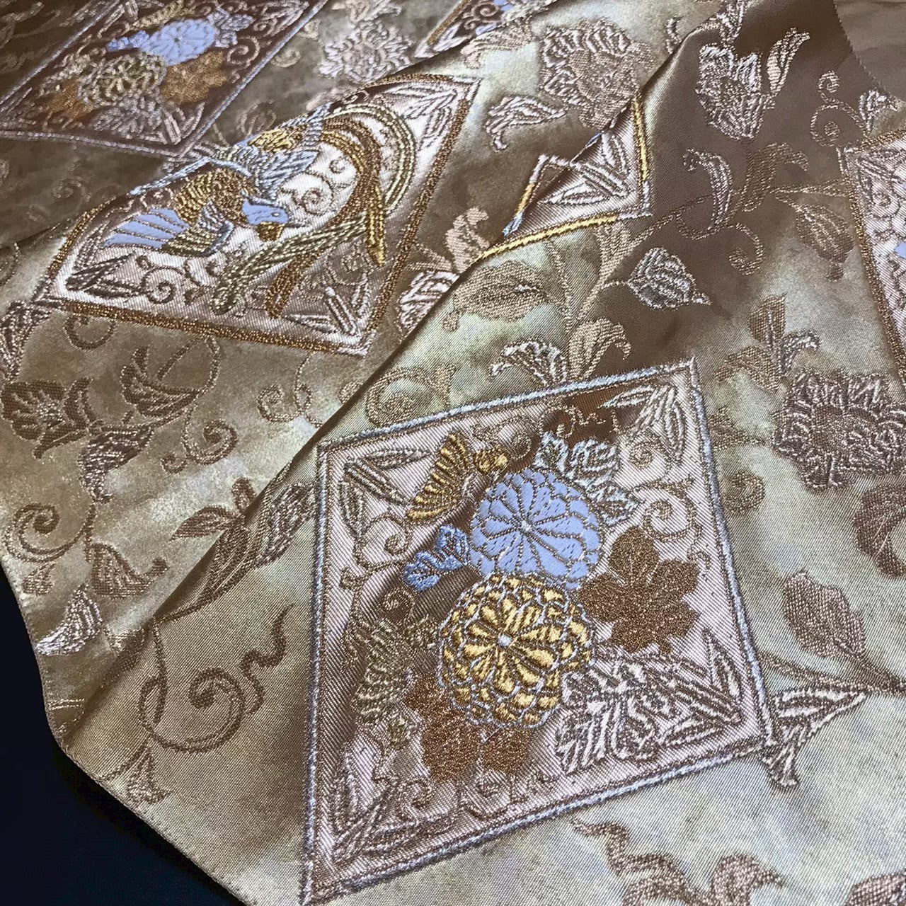 8136# Japanese Vintage Fukuro Obi Belt Kimono Fabric Silk Traditional
