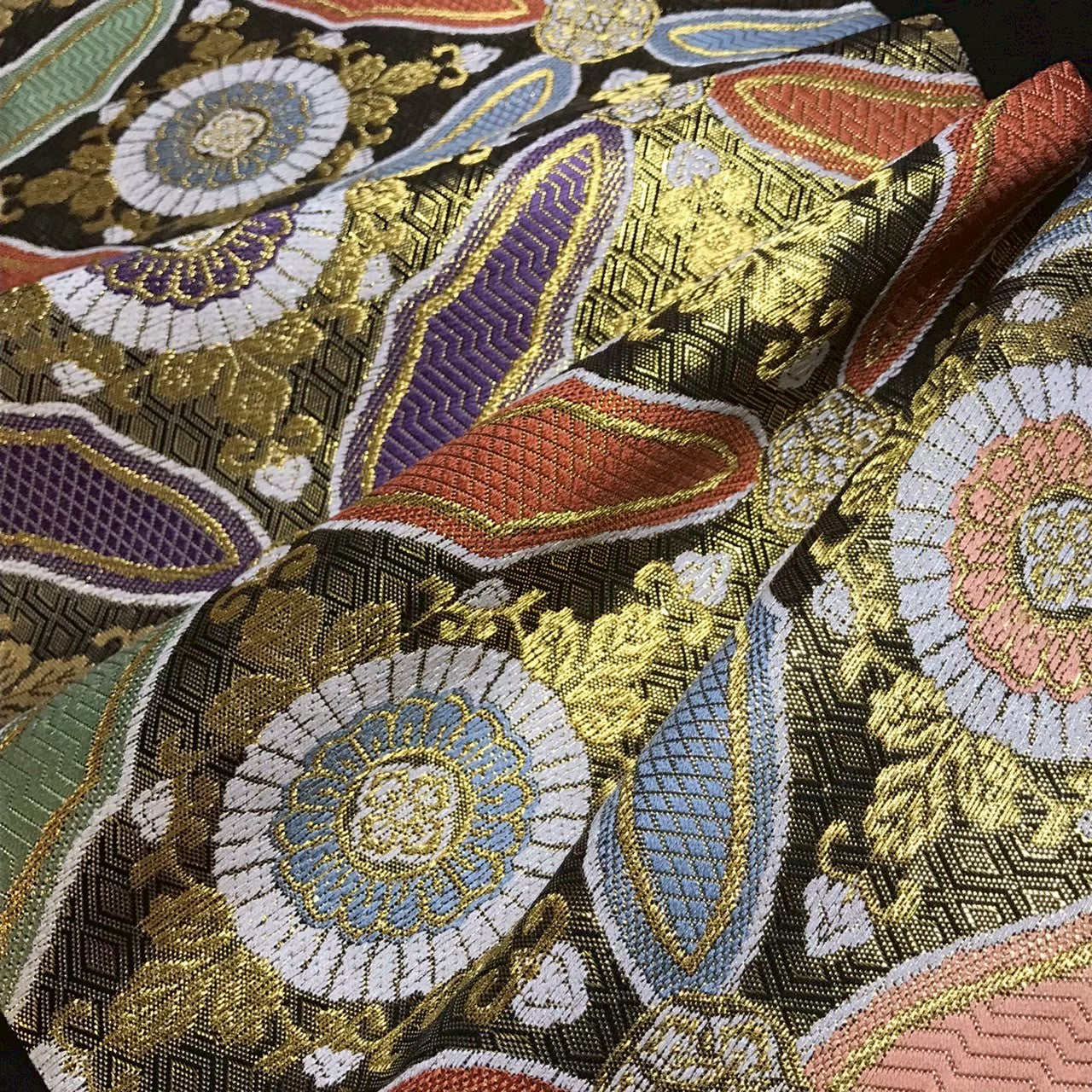 8138# Japanese Vintage Fukuro Obi Belt Kimono Fabric Silk Traditional Black