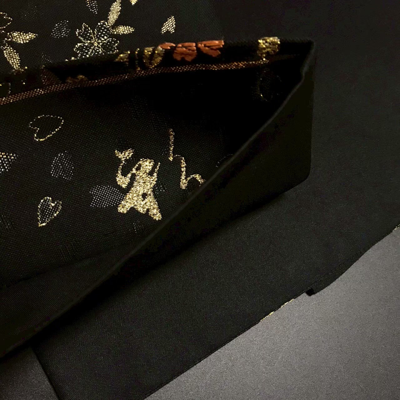 8153# Japanese Vintage Fukuro Obi Belt Kimono Fabric Silk Traditional Black