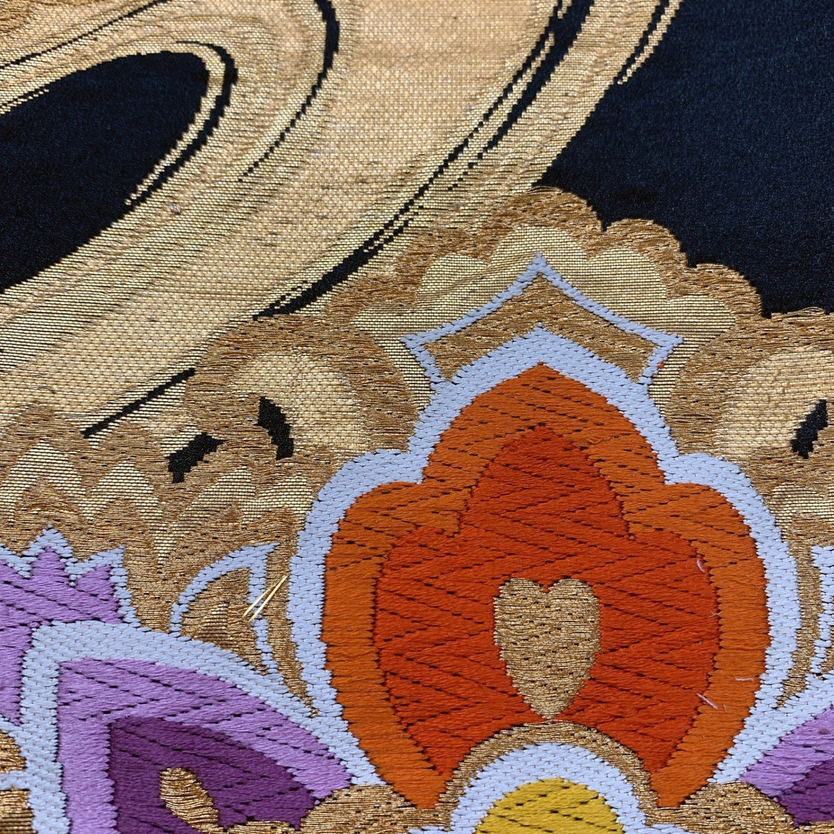 8981# Japanese Vintage Fukuro Obi Belt Kimono Fabric Silk Traditional Embroidery