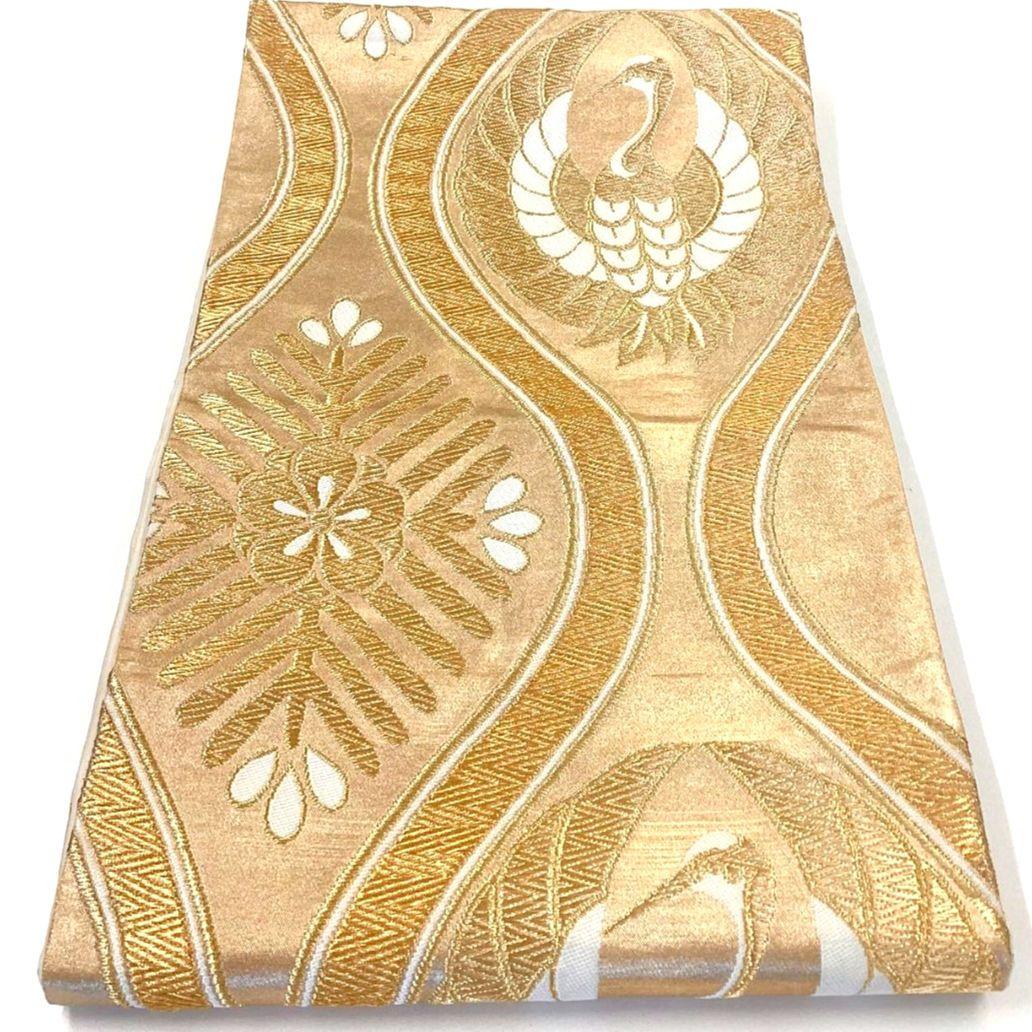 4904# Japanese Vintage Fukuro Obi Belt Kimono Fabric Silk Traditional Gold