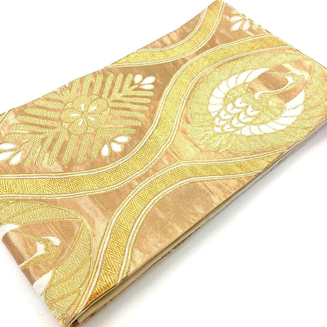 4904# Japanese Vintage Fukuro Obi Belt Kimono Fabric Silk Traditional Gold