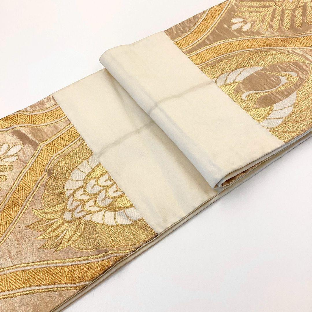 4904# Japanese Vintage Fukuro Obi Belt Kimono Fabric Silk Traditional Gold