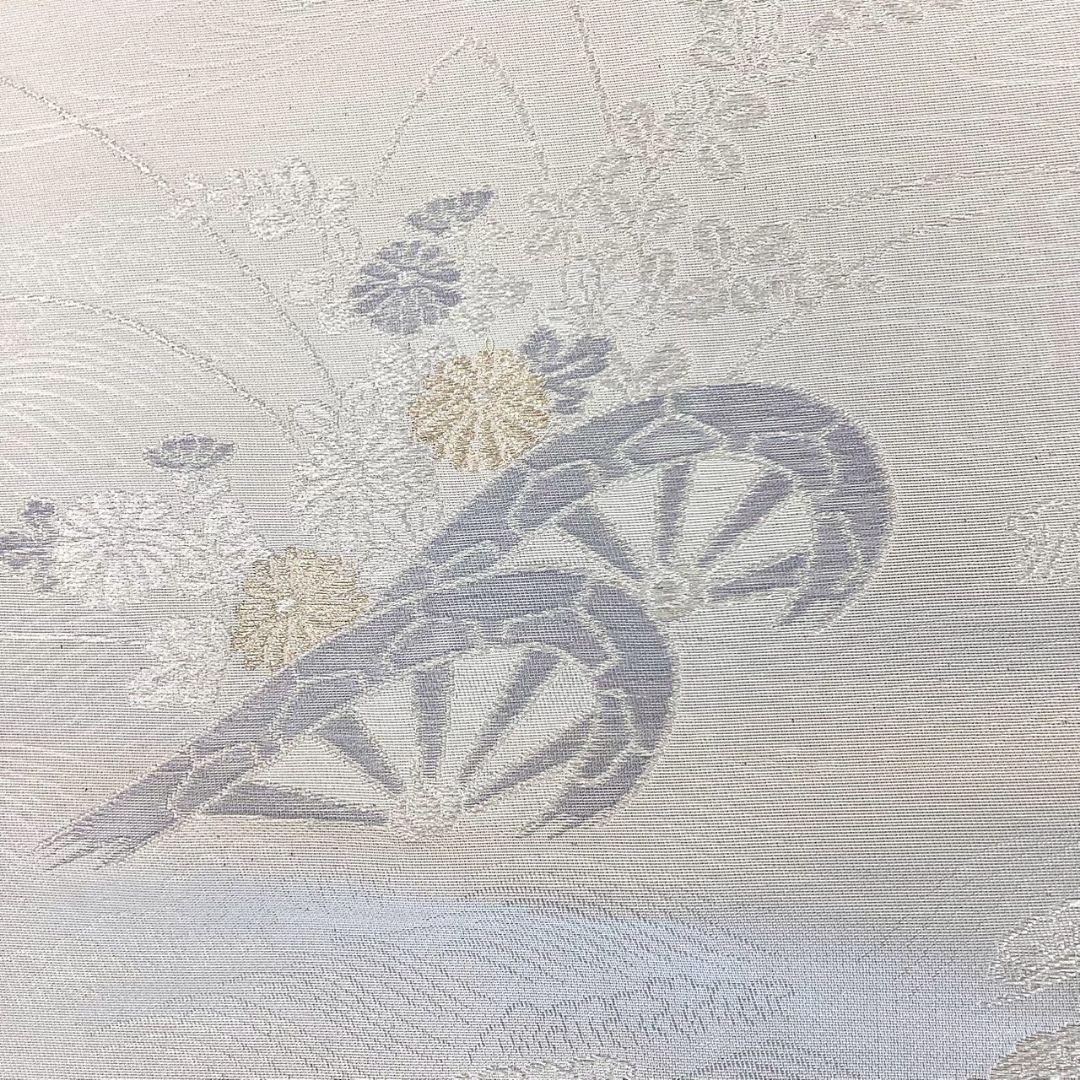 4925# Japanese Vintage Fukuro Obi Belt Kimono Fabric Silk Traditional Silver