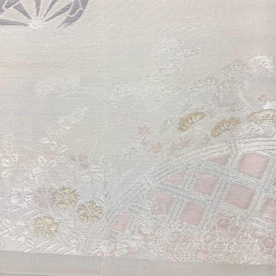 4925# Japanese Vintage Fukuro Obi Belt Kimono Fabric Silk Traditional Silver