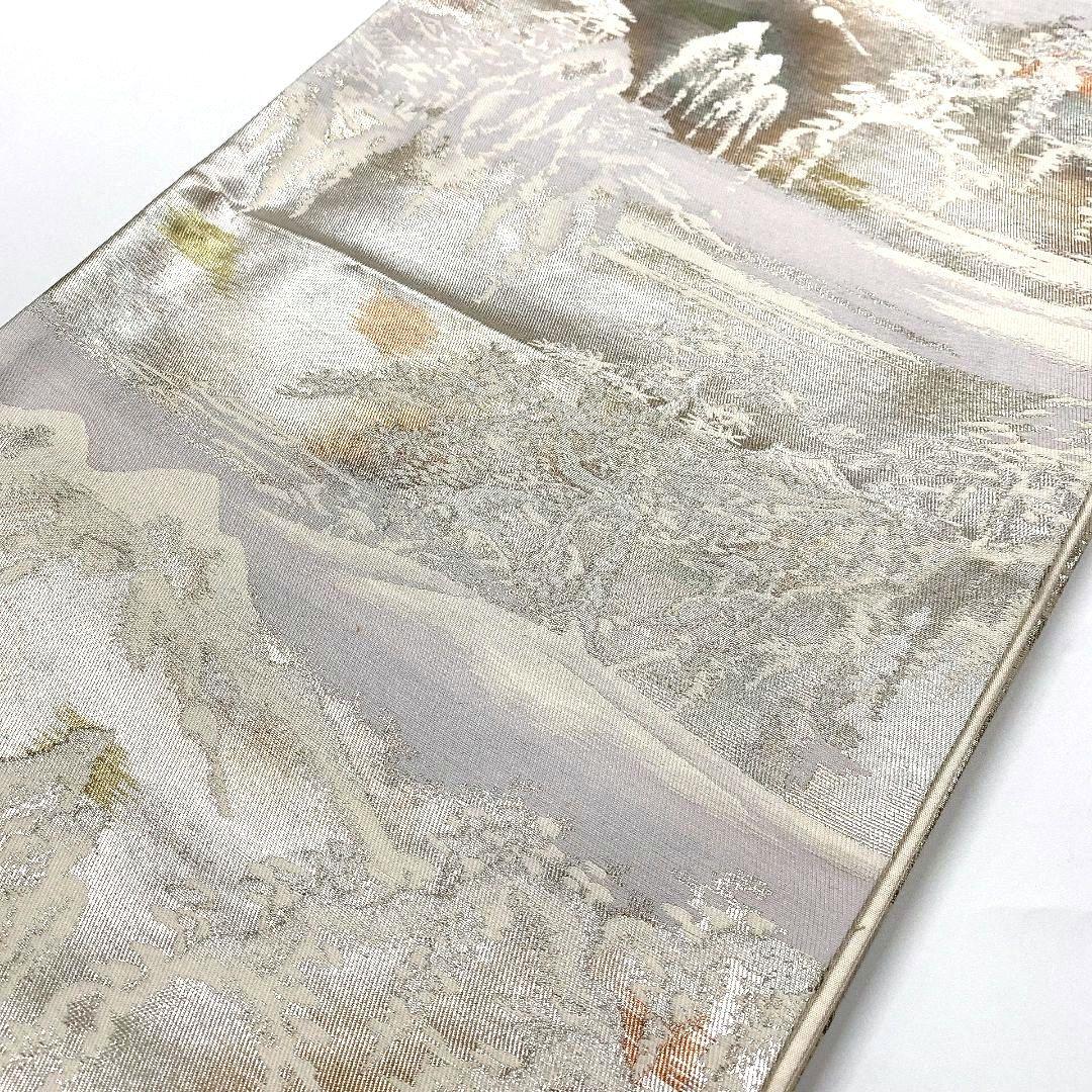 4155# Japanese Vintage Fukuro Obi Belt Kimono Fabric Silk Traditional Silver