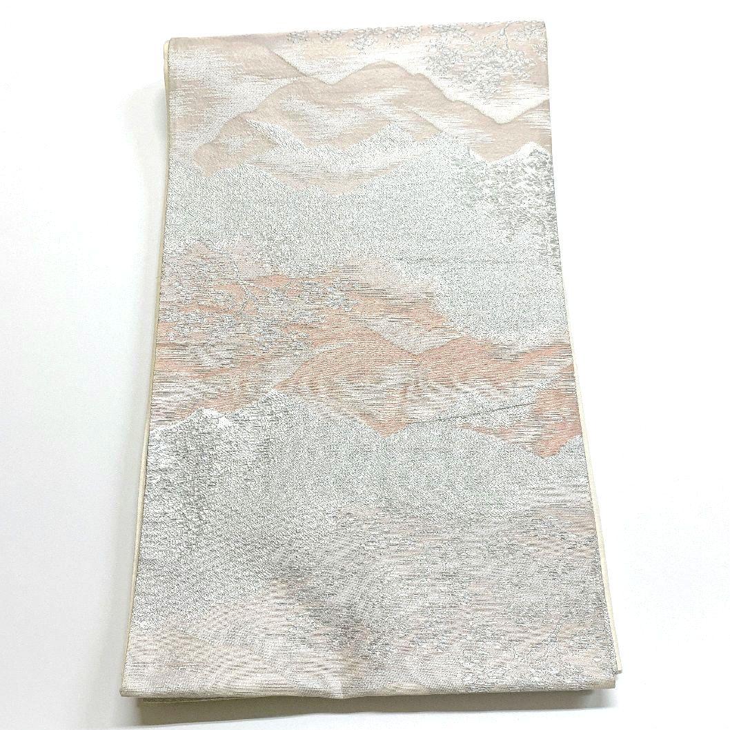 2774# Japanese Vintage Fukuro Obi Belt Kimono Fabric Silk Traditional Silver