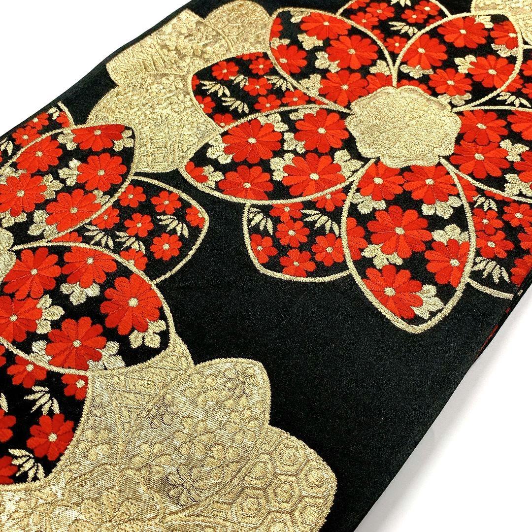 5085# Japanese Vintage Fukuro Obi Belt Kimono Fabric Silk Traditional Black