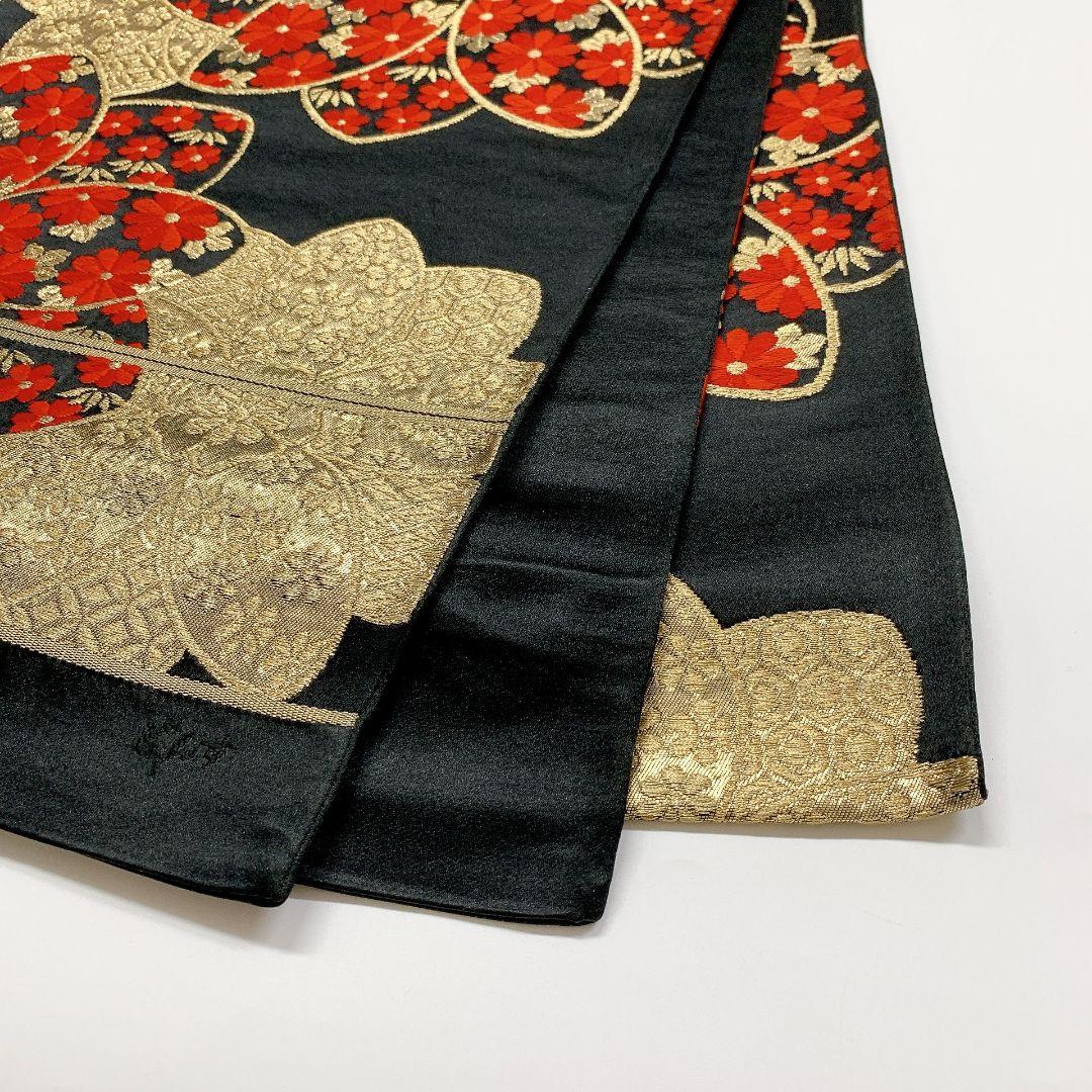 5085# Japanese Vintage Fukuro Obi Belt Kimono Fabric Silk Traditional Black