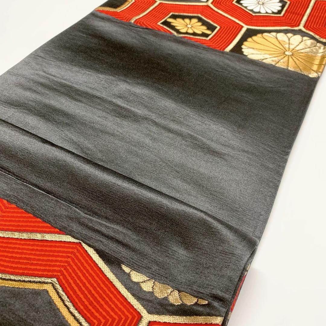 4154# Japanese Vintage Fukuro Obi Belt Kimono Fabric Silk Traditional Black