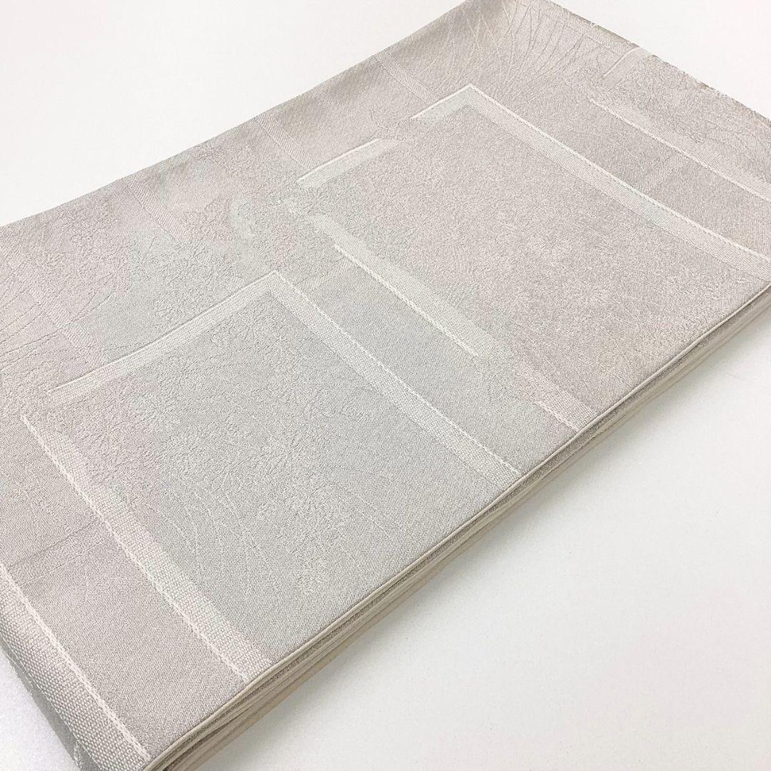 4976# Japanese Vintage Fukuro Obi Belt Kimono Fabric Silk Traditional Silver
