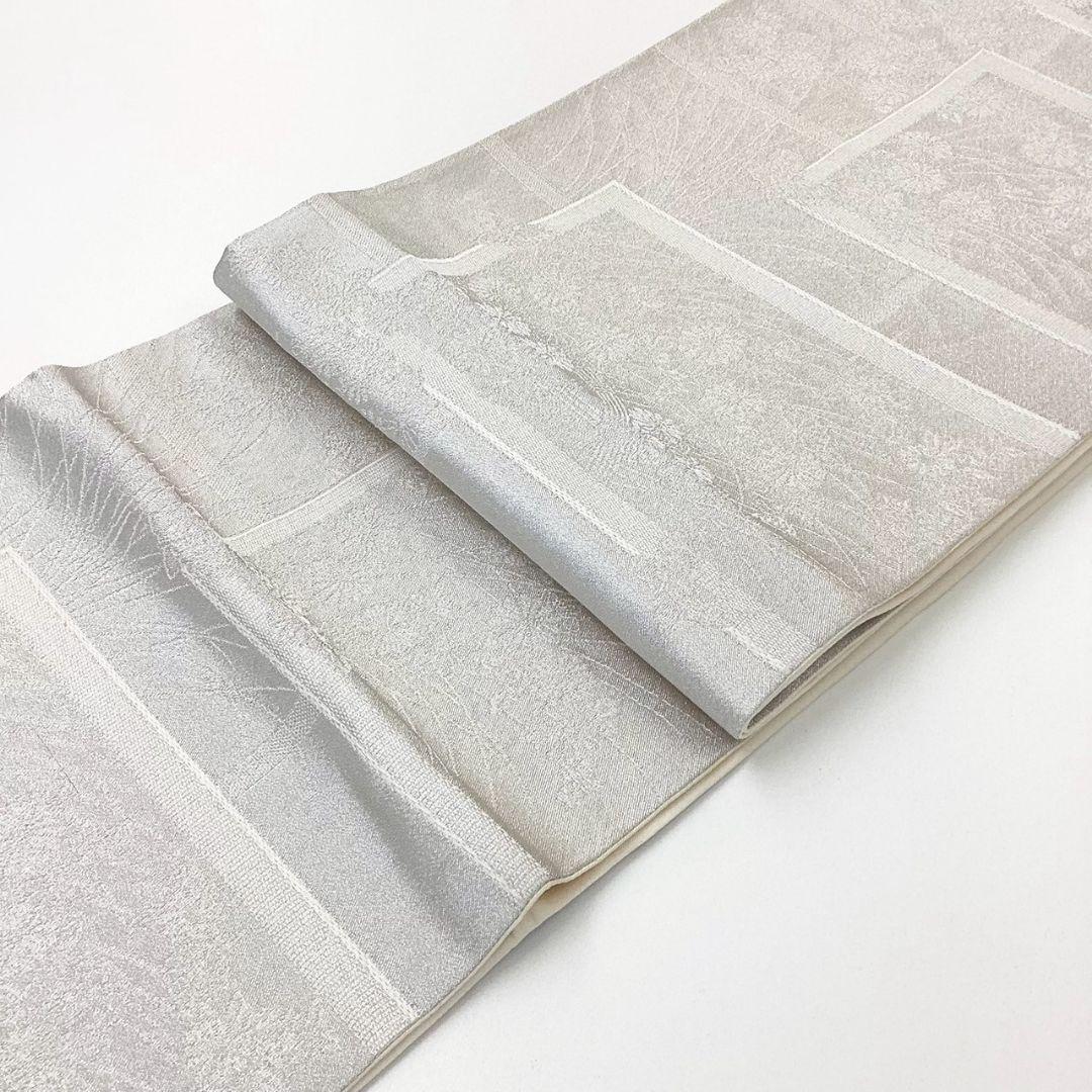 4976# Japanese Vintage Fukuro Obi Belt Kimono Fabric Silk Traditional Silver