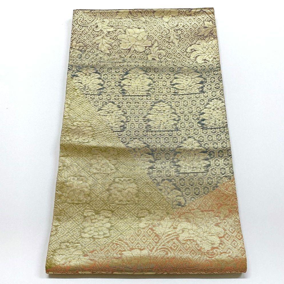 3790# Japanese Vintage Fukuro Obi Belt Kimono Fabric Silk Traditional Gold