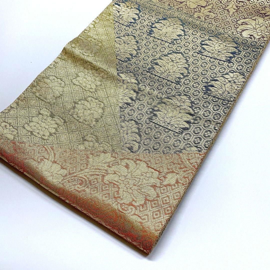 3790# Japanese Vintage Fukuro Obi Belt Kimono Fabric Silk Traditional Gold
