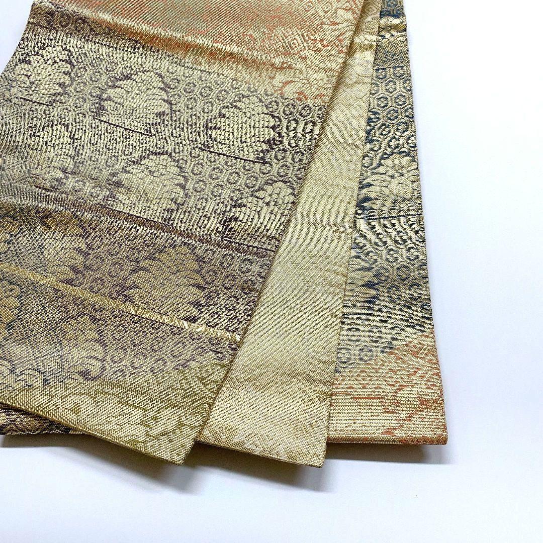 3790# Japanese Vintage Fukuro Obi Belt Kimono Fabric Silk Traditional Gold