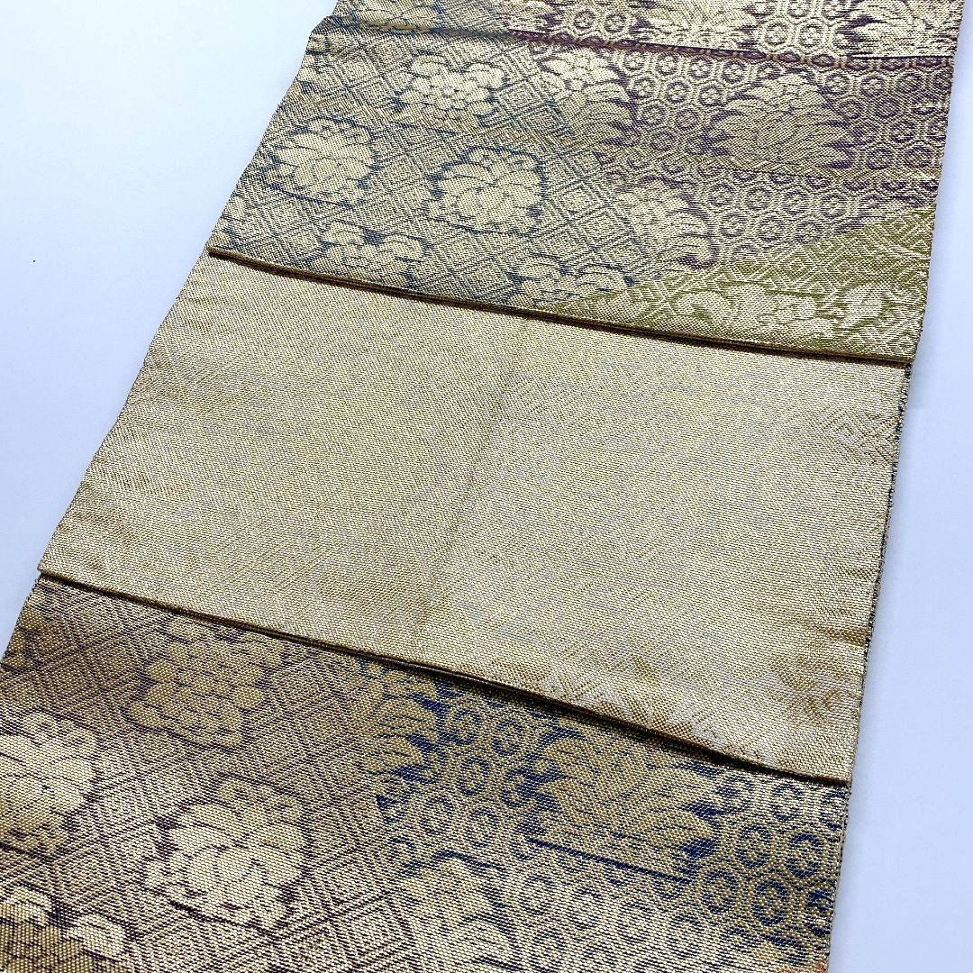 3790# Japanese Vintage Fukuro Obi Belt Kimono Fabric Silk Traditional Gold