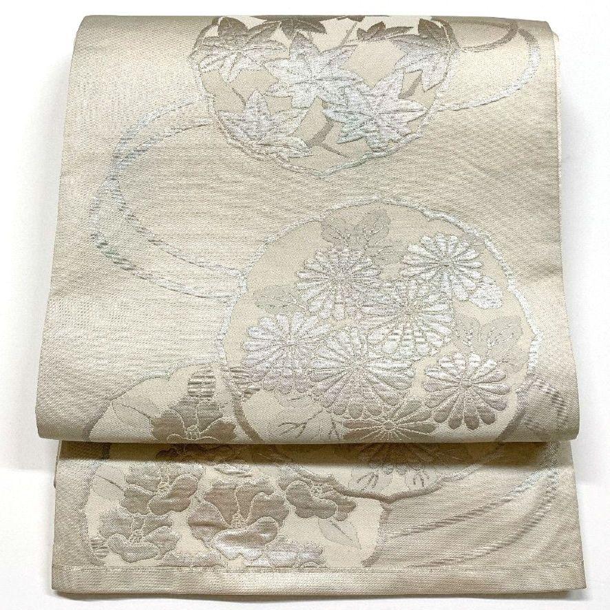 3294# Japanese Vintage Fukuro Obi Belt Kimono Fabric Silk Traditional Silver