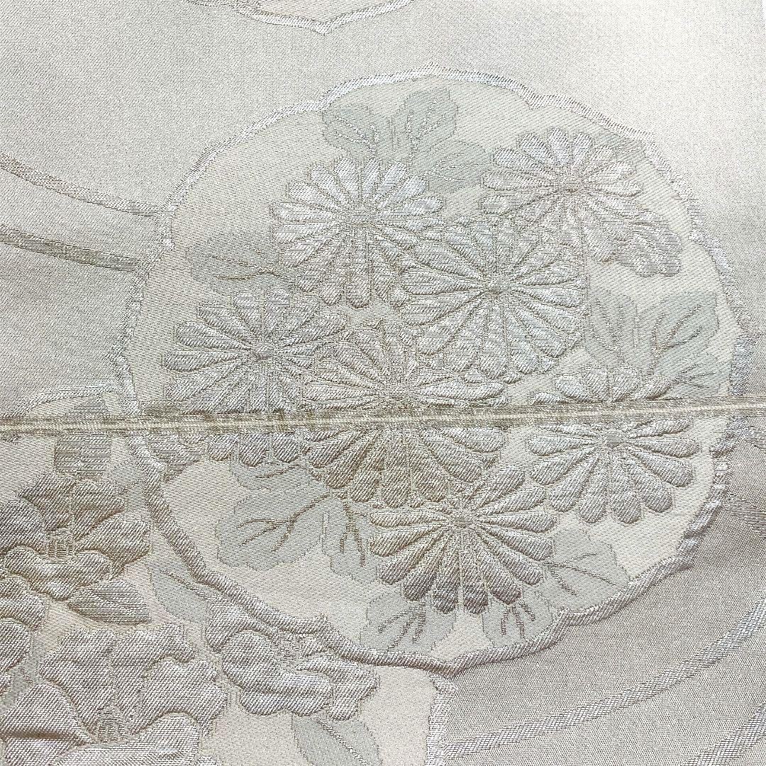 3294# Japanese Vintage Fukuro Obi Belt Kimono Fabric Silk Traditional Silver