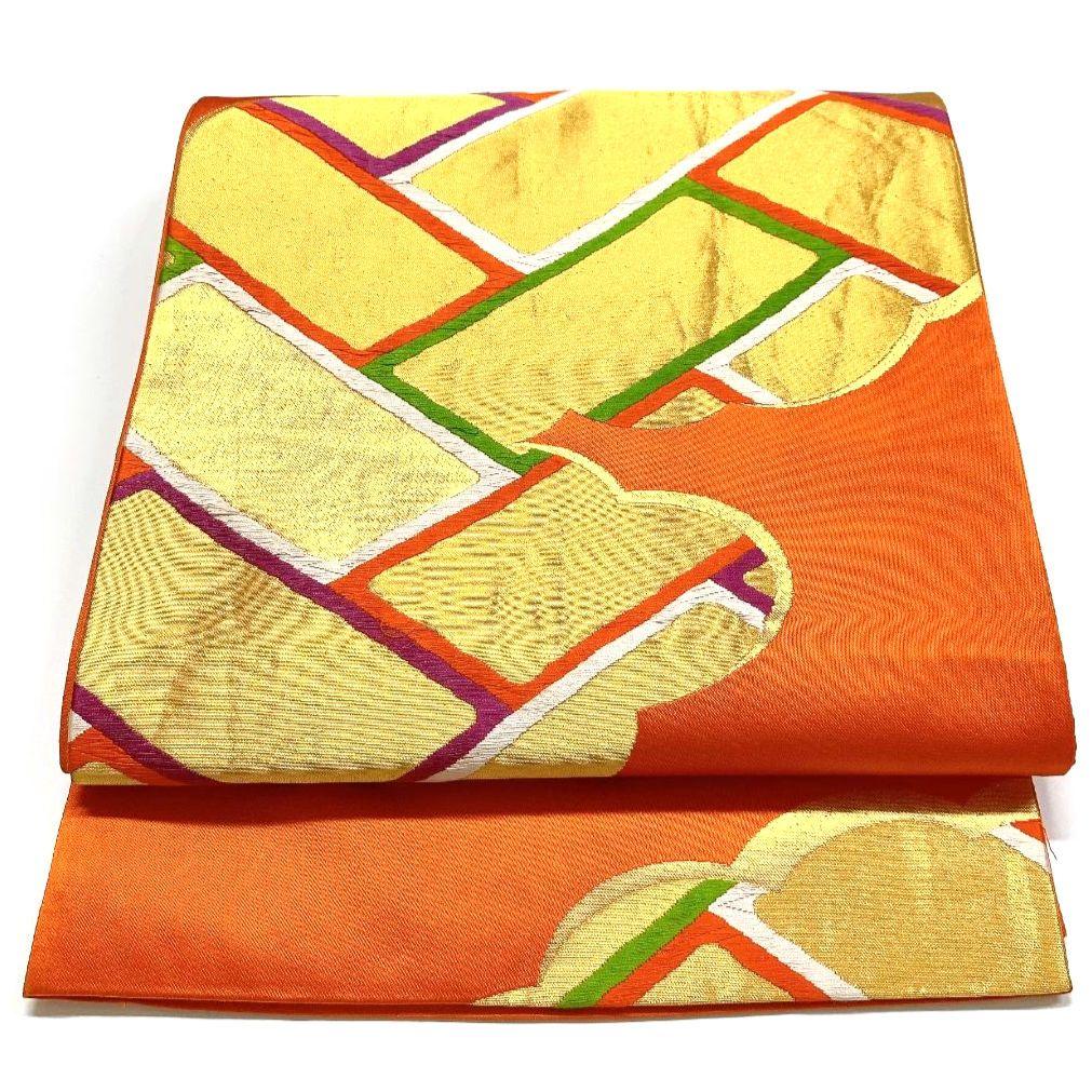 3814# Japanese Vintage Fukuro Obi Belt Kimono Fabric Silk Traditional Orange