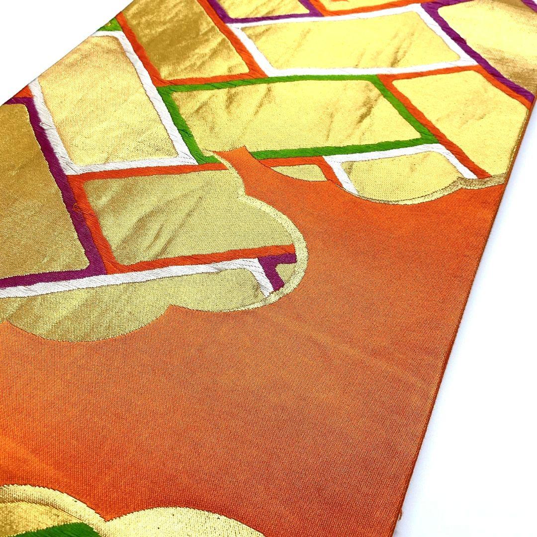 3814# Japanese Vintage Fukuro Obi Belt Kimono Fabric Silk Traditional Orange