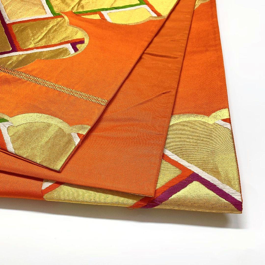 3814# Japanese Vintage Fukuro Obi Belt Kimono Fabric Silk Traditional Orange