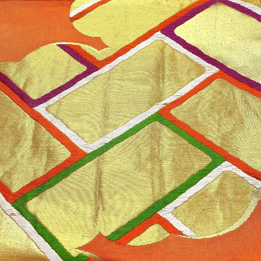 3814# Japanese Vintage Fukuro Obi Belt Kimono Fabric Silk Traditional Orange