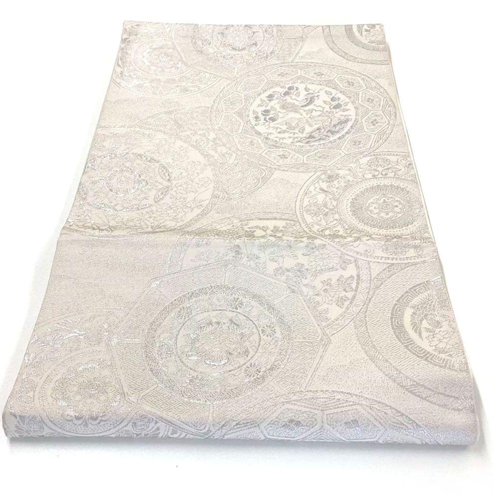 4737# Japanese Vintage Fukuro Obi Belt Kimono Fabric Silk Traditional Silver