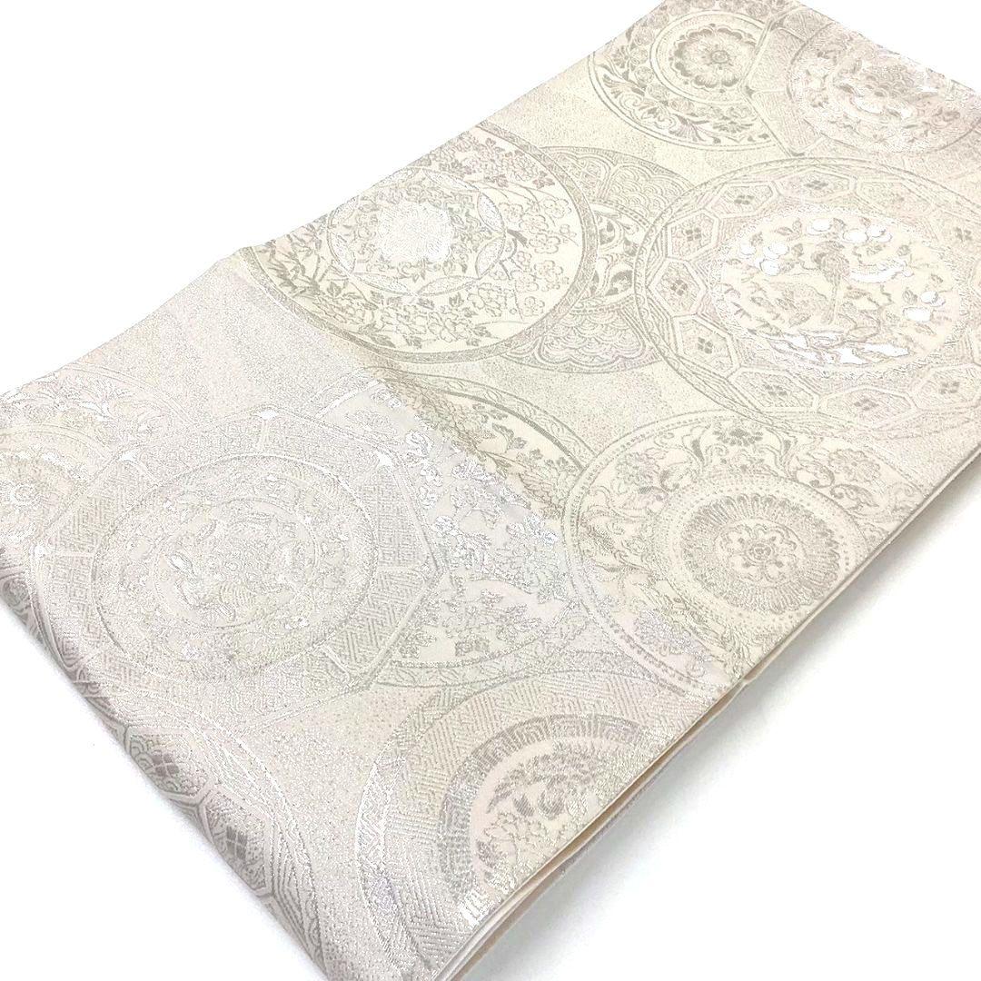 4737# Japanese Vintage Fukuro Obi Belt Kimono Fabric Silk Traditional Silver