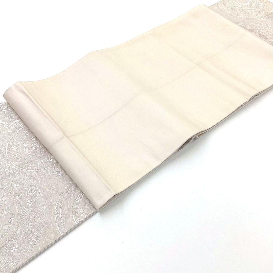 4737# Japanese Vintage Fukuro Obi Belt Kimono Fabric Silk Traditional Silver