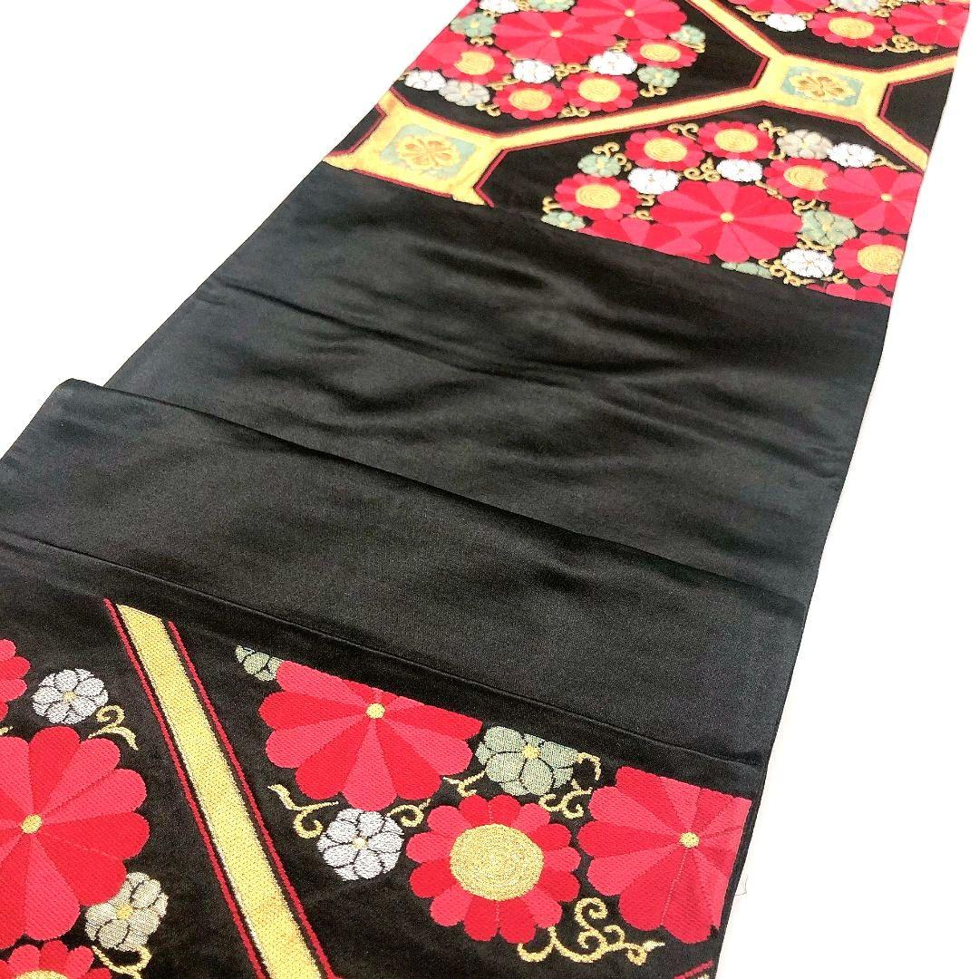 3782# Japanese Vintage Fukuro Obi Belt Kimono Fabric Silk Traditional Black