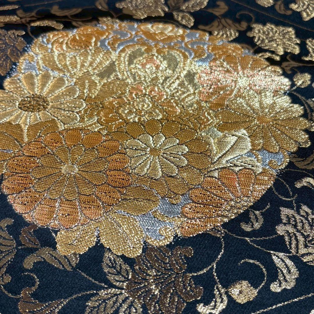 6159# Japanese Vintage Fukuro Obi Belt Kimono Fabric Silk Traditional Black